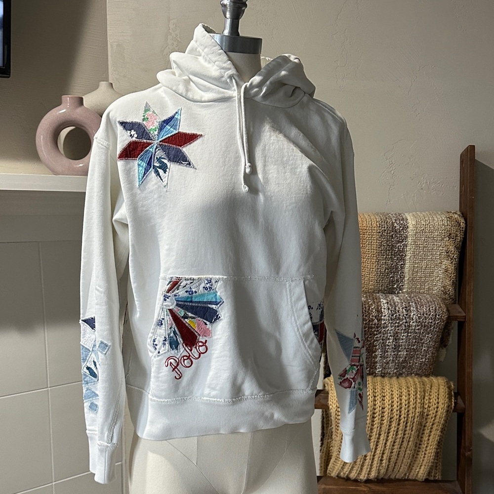 White Hoodie with Colorful Star Design